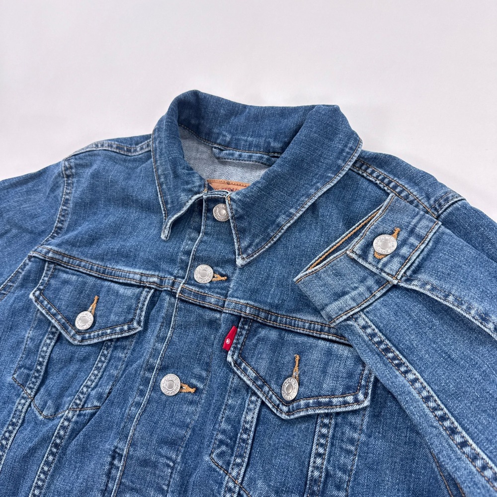 Levis Womens XL Denim Trucker Jacket 29945 Medium Wash Jean Jacket Blue Stretch
